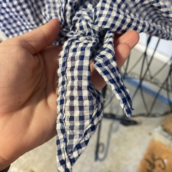 Caution to the Wind gingham cold shoulder button blouse - Picture 3 of 8